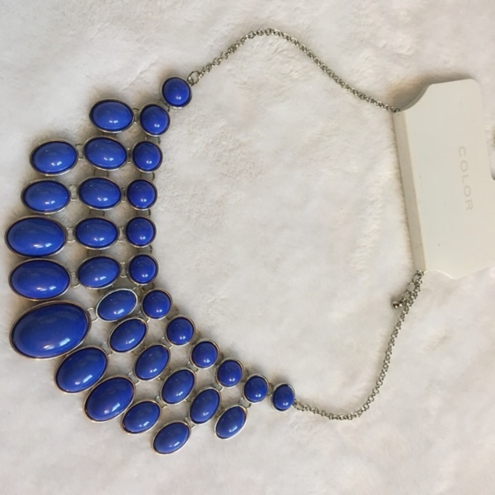 Stunning Bib Necklace blue + silver 18-20” - Picture 5 of 7